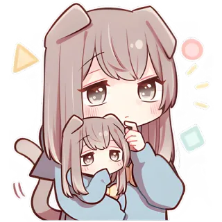😠 动漫, 女孩, 可爱, 狗耳朵, 卡通, Q版 whatsapp sticker