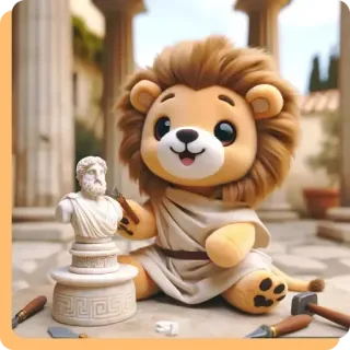 🙋‍♀️ lew, rzeźbiarz, sztuka, statua, kreskówka, słodki whatsapp sticker