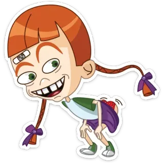 🙃 cartoon, girl, silly, face, bandaid, braids, child telegram sticker