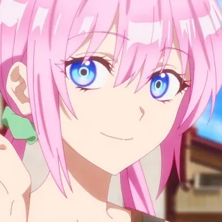🙂 animé, cheveux roses, fille, sourire, mignon telegram sticker