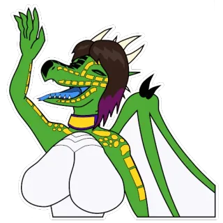🖐 dragon, cartoon, green, waving, anthro, fantasy telegram sticker