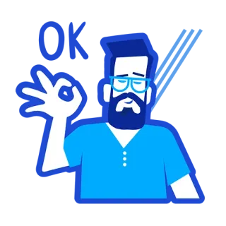 👌 Gesto OK, Uomo, Occhiali, Barba, Cartone animato whatsapp sticker