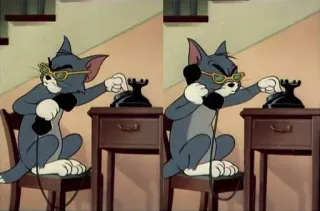 💀 Tom Cat Tom and Jerry cat, cartoon, phone, glasses, annoyed telegram sticker