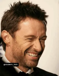 😂 @CELEBRITY_TEXTI selebriti, pria, aktor, Hugh Jackman, potret, senyum telegram sticker