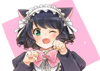 😜 Аниме, Горничная, Кошачьи ушки, Каваи, Мультфильм, Иллюстрация telegram sticker