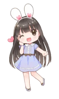 😉 卡通, 动漫, Q版, 兔耳朵, 可爱, 女孩, 卡哇伊, 爱心 telegram sticker