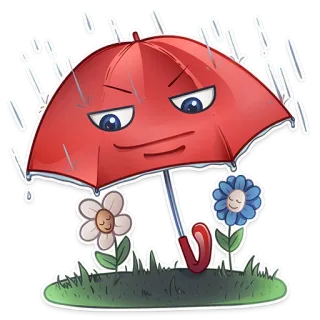 ☔ зонт, дождь, цветы, мультфильм, милый, погода, персонаж whatsapp sticker