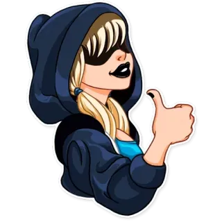 👍 Vrouw, Hoodie, Duim omhoog, Blond, Meisje, Cartoon, Sticker telegram sticker