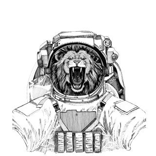 🌌 leone, astronauta, tuta spaziale, animale, spazio, illustrazione telegram sticker