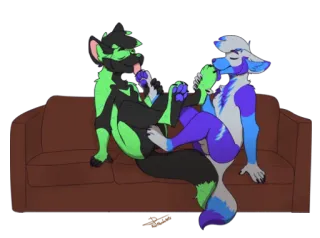 🦶 furry, anthro, couch, feet, paw, feline, canine, cartoon telegram sticker