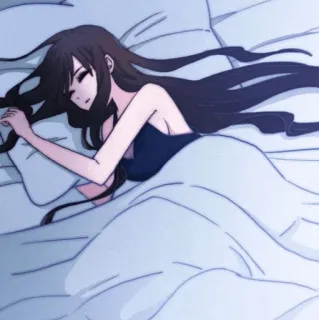 🌙 sleeping, bed, woman, anime style telegram sticker