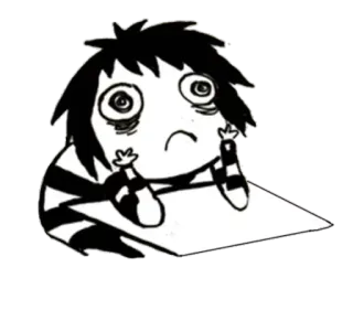 😫 person, tired, cartoon, sad, illustration, black and white telegram sticker