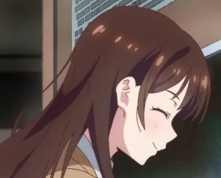 🌷 dziewczyna anime, uśmiechnięta, brązowe włosy, szczęśliwa, słodka, kreskówka telegram sticker