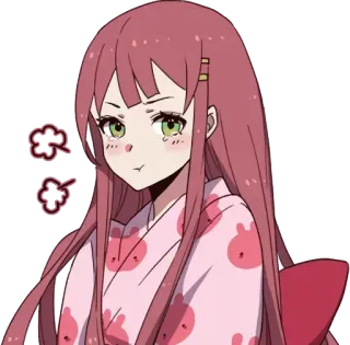 😤 Anime, Mädchen, Kimono, Erröten, Süß, Illustration whatsapp sticker