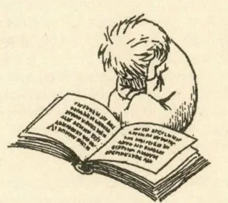 ☁️ reading, book, sad, child, illustration, literature telegram sticker
