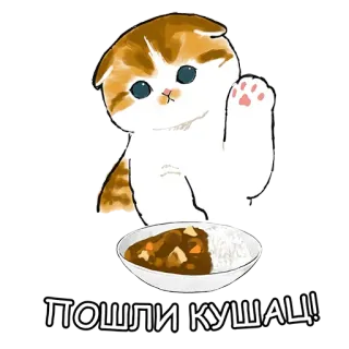 🥺 Пошли куща! 猫, 食物, 可爱, 俄语, 卡通 whatsapp sticker