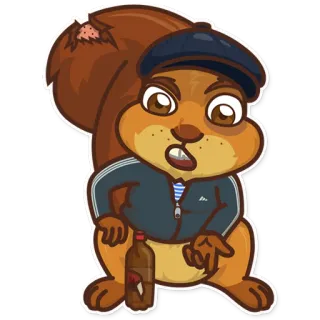 😕 squirrel, cartoon, animal, hat, alcohol, funny telegram sticker