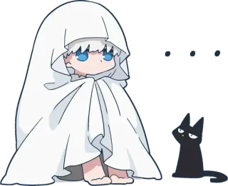 😶 dibujos animados, fantasma, gato, hoja, lindo, ojos whatsapp sticker