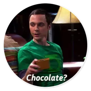 🍫 Sheldon Cooper The Big Bang Theory Chocolate? chocolate, serie TV, comedia, sitcom, personaje, nerd, comida, snack whatsapp sticker