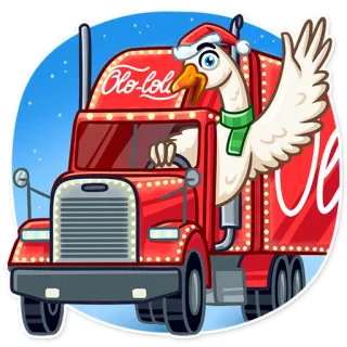 👋 Olo-lola goose, truck, christmas, santa hat, cartoon, beverage telegram sticker