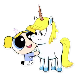 🦄 Bubbles Powerpuff Girls cartone animato, unicorno, carino, amicizia, ragazza telegram sticker