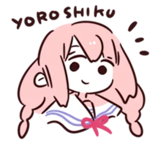 😀 YOROSHIKU anime, girl, pink hair, cute, kawaii, japanese telegram sticker