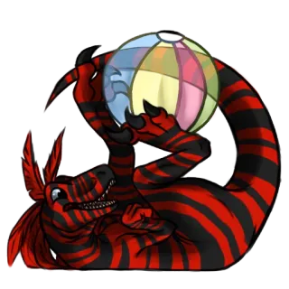 😜 rồng, đỏ, đen, sọc, bóng bãi biển, fantasy, bò sát, quái vật telegram sticker