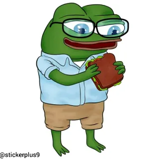 🐸 Pepe the Frog Pepe, sapo, sanduíche, desenho animado, meme whatsapp sticker