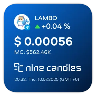 📊 LAMBO
+0.04 %
$ 0.00056
MC: $562.46K
nine candles
20:32, Thu, 10.07.2025 (GMT +0) finance, cryptocurrency, investment, market, stock, trading telegram sticker