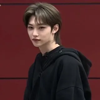 😘 Felix K-pop, singer, celebrity, portrait, Korean, mullet, hoodie, person telegram sticker