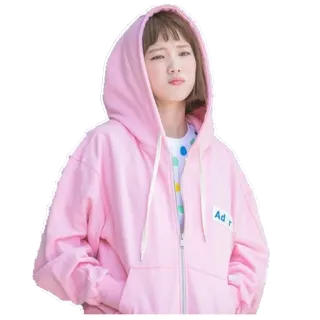 😟 coréen, rose, sweat à capuche, femme, fille, mignon telegram sticker