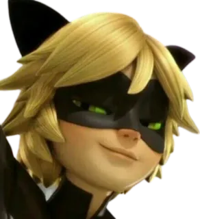 😺 Cat Noir Miraculous Ladybug Cartoon, Anime, Katze, Maske, Blonde Haare, Grinsen telegram sticker