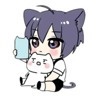 🫐 Anime, Orecchie da gatto, Chibi, Kawaii, Carino, Gatto telegram sticker
