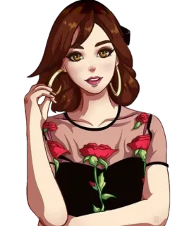 🌹 mujer, morena, flores, ilustración, dibujo animado, retrato, rosa telegram sticker