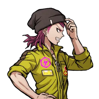 🤨 Kazuichi Souda Danganronpa อนิเมะ, วิดีโอเกม, ผมสีชมพู, ช่างเครื่อง, โกรธ telegram sticker