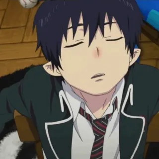 ☁️ Rin Okumura Blue Exorcist Anime, Junge, verschlafen, schwarze Haare, Ohren, Uniform telegram sticker