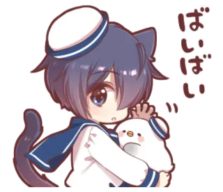 ⛸ ばしいばしい จิบิ, แมว, อนิเมะ, ชุดกะลาสี, นกเพนกวิน, คาวาอิ telegram sticker