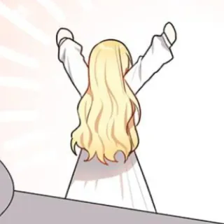 🥡 cabelo loiro, menina, vista traseira, braços levantados telegram sticker