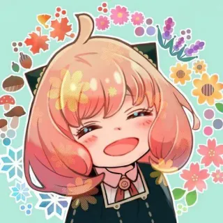 ➖ Anya Forger Spy × Family anime, cartoon, cute, girl, flowers, pink hair, spy x family telegram sticker