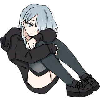 😶 动漫, 漫画, 悲伤, 女孩, 角色, 坐着 whatsapp sticker