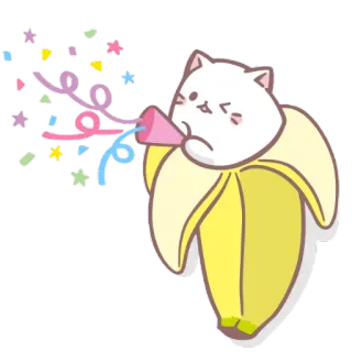 🎉 mèo, chuối, hoa giấy, lễ kỷ niệm, tiệc, dễ thương, động vật telegram sticker