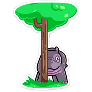 👀 hipopotam, drzewo, zwierzę, kreskówka, natura telegram sticker