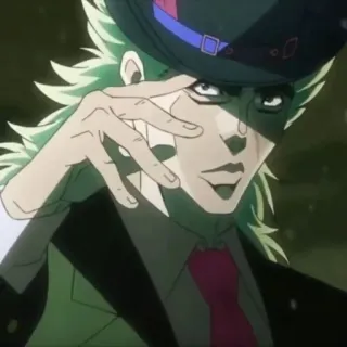 😏 Speedwagon JoJo's Bizarre Adventure 스피드왜건, 죠죠의 기묘한 모험, 애니메이션, 캐릭터, 신사, 모자, 초록 머리 telegram sticker