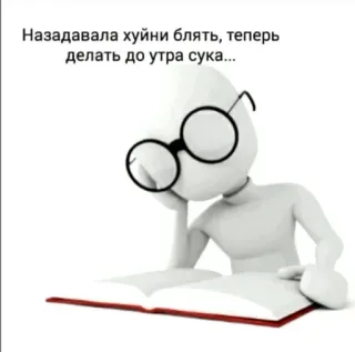 😿 Назадавала хуйни блять, теперь делать до утра сука... meme, russian, reading, glasses, text, book whatsapp sticker