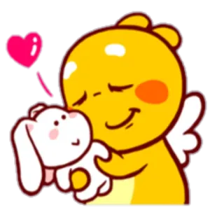 😘 carino, amore, cuore, coniglio, personaggio, giallo, abbraccio telegram sticker