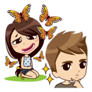 😀 Cartoon, Paar, Schmetterlinge, Süß, Liebe, Beziehung telegram sticker