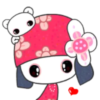 ❤ Dessin animé, Mignon, Kawaii, Fille, Fleur, Coeur whatsapp sticker