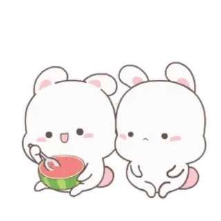 ❤️ conejo, lindo, sandía, kawaii, animal, dibujo animado telegram sticker