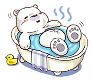 😋 gấu, tắm, bồn tắm, thư giãn, dễ thương, vịt, hoạt hình, động vật whatsapp sticker