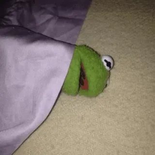😔 Kermit rana, marionetta, dormire, letto, accogliente, muppets telegram sticker